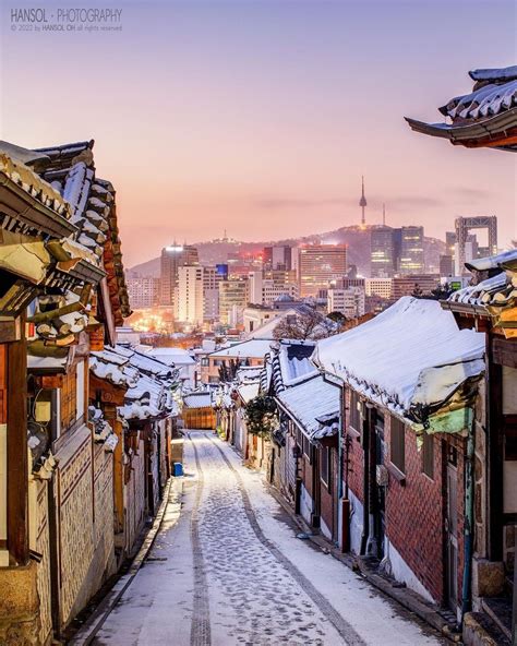 Winter vibes in Bukchon Hanok Village, Seoul, South Korea Landscape