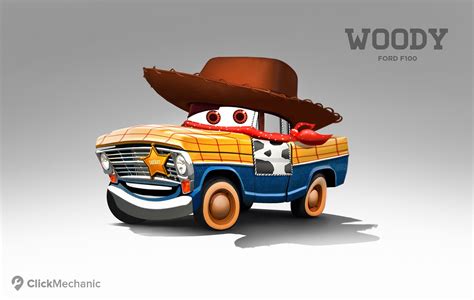 Pixar Car [as Woody] (Drawing by ClickMechanic) #Cars #ToyStory | Disney cars characters, Disney ...