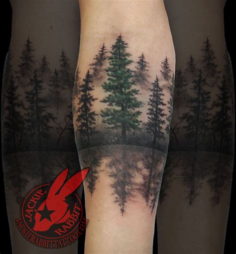 Tree Tattoo - Pine Tree Forest Silhouette Realistic Around Arm Tattoo ...