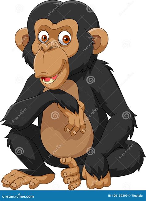 Cartoon Chimpanzee Mother Hug Her Baby Chimp Under A Tree On A White ...