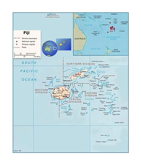 Detailed political and administrative map of Fiji with relief, roads ...