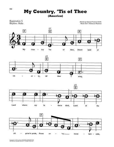 My Country, 'Tis Of Thee (America) by Samuel Francis Smith Sheet Music for E-Z Play Today at ...