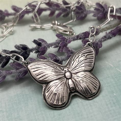 Sterling Silver Butterfly Necklace - Three Metal Petals