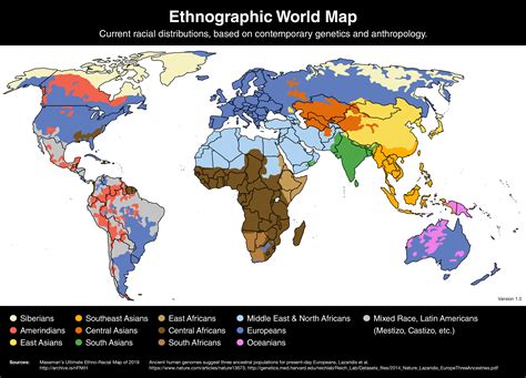 Ethnographic World Map Current Racial Distributions Based On Up To ...