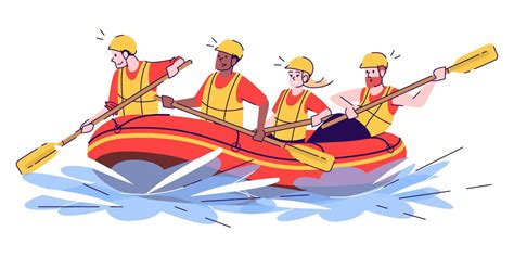 Whitewater rafting flat doodle illustration. People in raft. Water ...