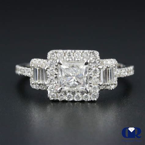 2.08 Carat Princess Cut Diamond Halo Engagement Ring In 14K White Gold - Diamond Rise Jewelry