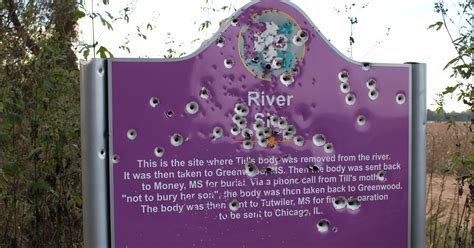 Emmett Till memorial sign in Mississippi shot full of holes. : trashy