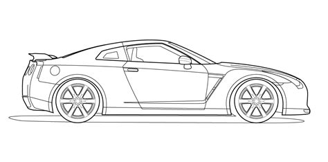 Side view vector line drawing of a Nissan GT-R | TrashedGraphics