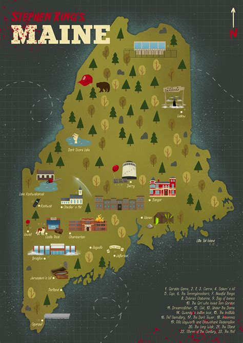 Stephen King's Maine fictional map illustration :: Behance