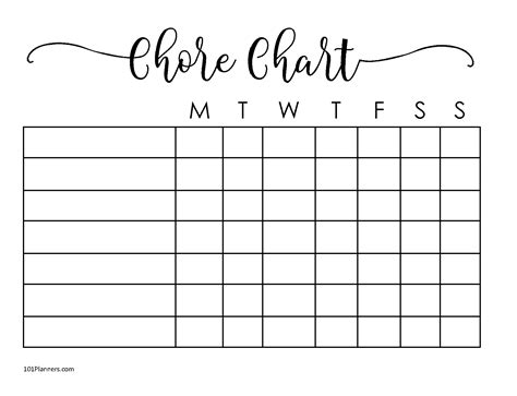 FREE chore chart template | 101 Different Designs