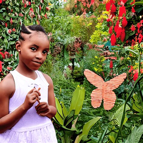 African American Girl with Braids in Butterfly Garden · Creative Fabrica