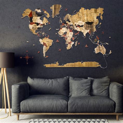 Amazon.com: LED 3D Solid Wood World Map - Wall Art With Backboard Large Wall Decor - World ...