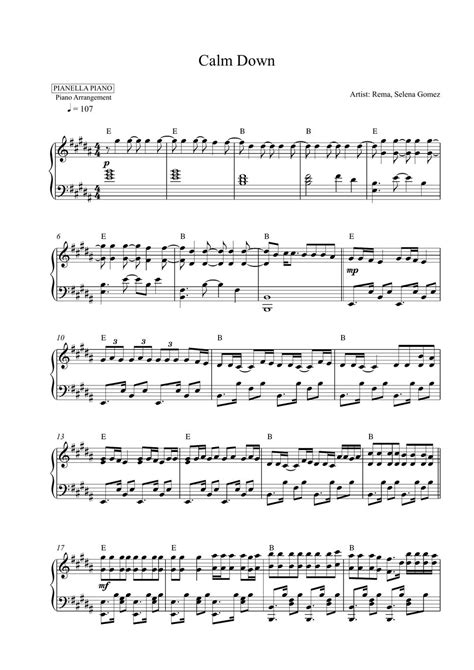 Rema, Selena Gomez - Calm Down (Piano Sheet) Sheet by Pianella Piano