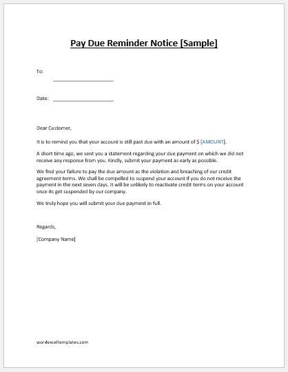 Past Due Reminder Notice Template MS Word | Word & Excel Templates