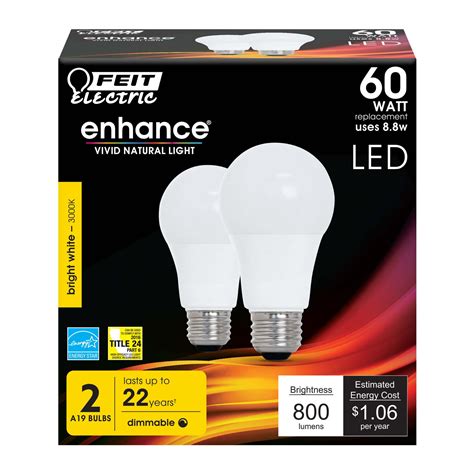 Feit Electric Enhance 60 Watt LED A19 Bright White Light Bulbs - Shop ...