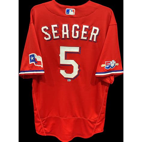 Corey Seager Team Issued Red Jersey with 50th Anniversary Commemorative ...