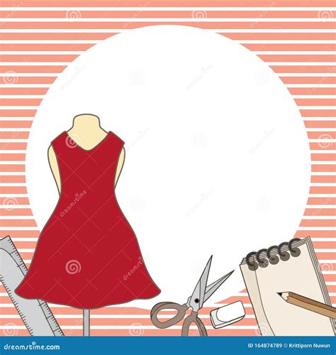 Border Fashion Design, Equipment for Designer with Red Dress on Pink ...