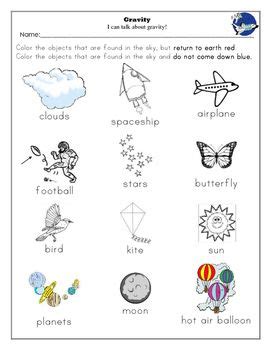 Gravity Unit and Worksheets Kindergarten | Kindergarten worksheets, Kindergarten anchor charts ...