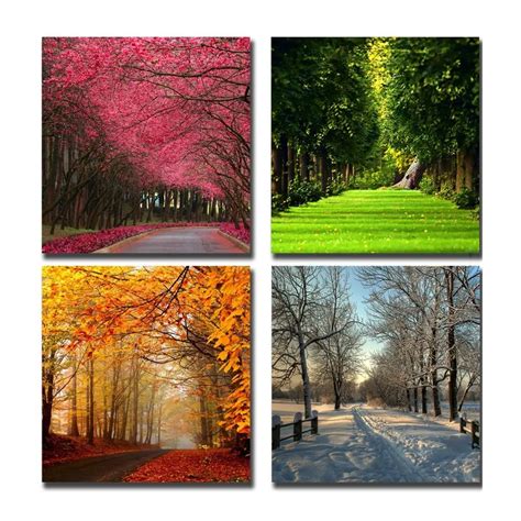 Modern Four Seasons Tree Landscape Canvas Art Painting Canvas Living ...