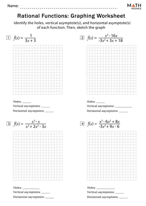 Graphing Rational Functions Worksheets - Math Monks