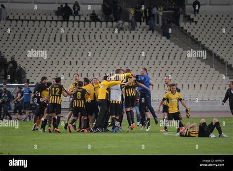 Celebrations of players of AEK after winning the Greek Cup Final ...