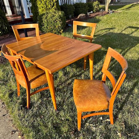 Mid-Century Modern solid Wood Dining Table & 4 chairs MCM antique rare ...