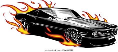 Vector Muscle Car Flames Crazy Race Stock Vector (Royalty Free) 1204580299