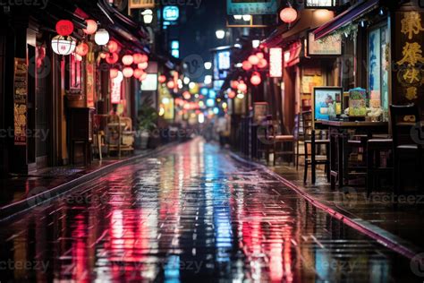 Neon Reflection - Rainy Night in a Vibrant Tokyo Street. 26808699 Stock Photo at Vecteezy