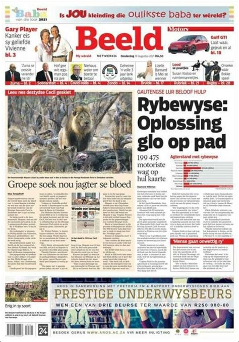 Newspaper Beeld (South Africa). Newspapers in South Africa. Thursday's ...