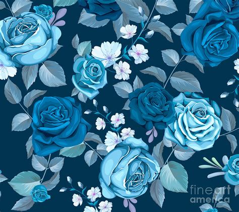 Blue Roses Flower Pattern Digital Art by Noirty Designs - Fine Art America