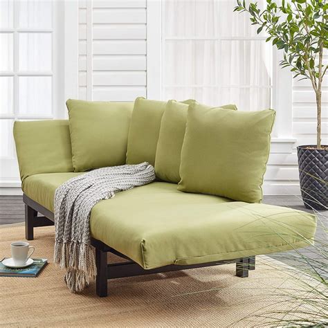 small outdoor patio daybed with light green cushion black frame ...