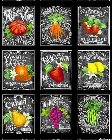 Locally Grown - Farmer's Market Chalkboard - 24" x 44" PANEL - Quilt ...