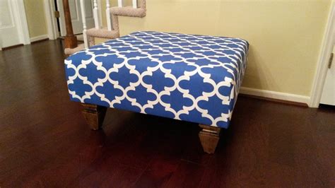 Upholstered Ottoman Coffee Table Blue and White