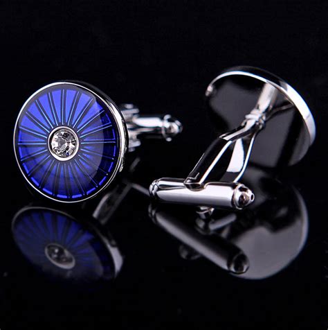 Round Blue Cufflinks w/ Crystals | Gentleman's Guru