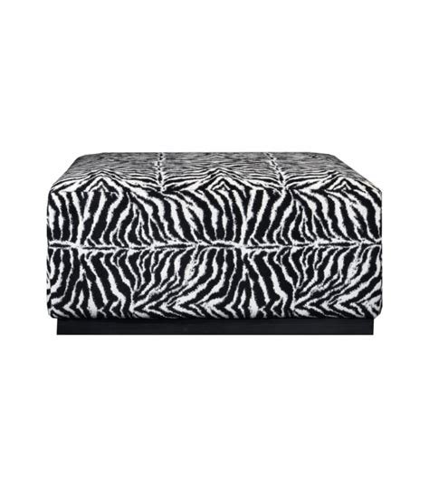 Large Square Zebra Fabric Coffee Table Ottoman