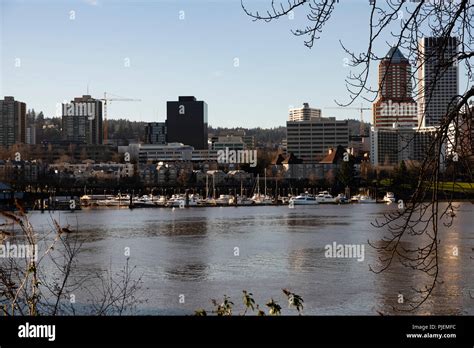 Portland Oregon with marina and waterfront. Portland, Oregon Stock ...