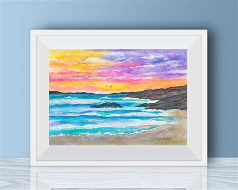 SEASCAPE AT SUNSET Watercolor Print Sunset Painting Print - Etsy