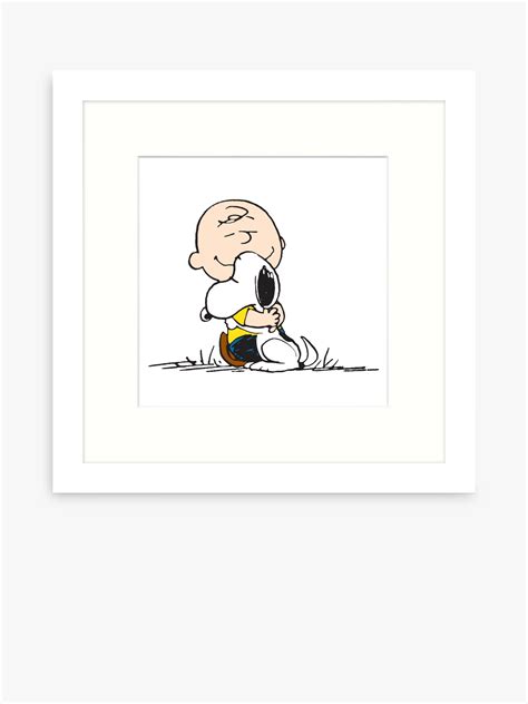 Peanuts - 'Snoopy & Charlie Brown Hug' Framed Print & Mount, 32 x 32cm, White/Multi