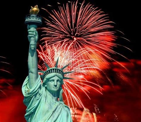 The Statue of Liberty and 4th of July fireworks