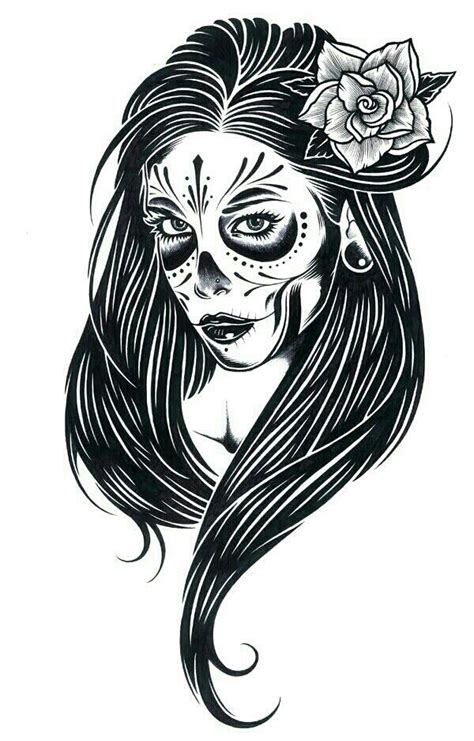 Sugar skull face. | Black and white illustration, Art, Skull illustration