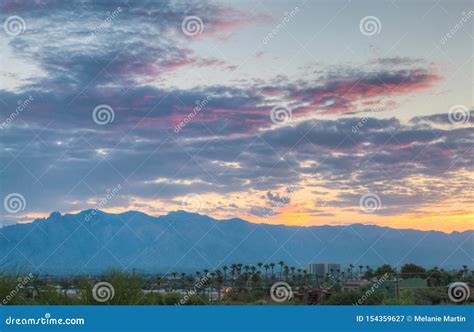 Colorful Sunrise Over Tucson Mountains in Arizona Stock Image - Image of rocks, purple: 154359627