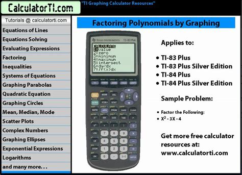 TI Tutorials, Factoring Polynomials by Graphing, TI-83, TI-83 Plus, TI-84 Plus Graphing ...