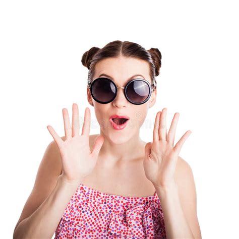 Funny Girl In Sunglasses With Expression Of Surprise Stock Image - Image of face, fashionable ...