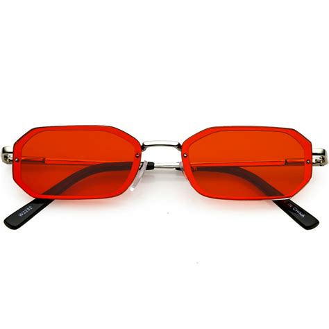 sunglass.la - Small Rimless Rectangle Sunglasses Color Tinted Lens 53mm (Silver / Red) - Walmart ...