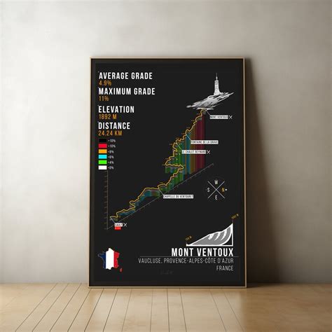 Mont Ventoux Map Download Cycling Poster Tourde France Cyclist - Etsy