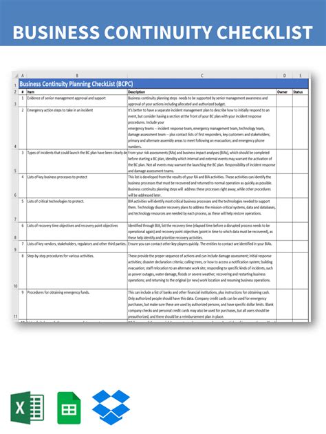 Business Continuity Plan Checklist Template - Get Free Templates