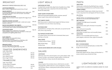 Menu at Lighthouse Cafe & Guesthouse, Groblersdal