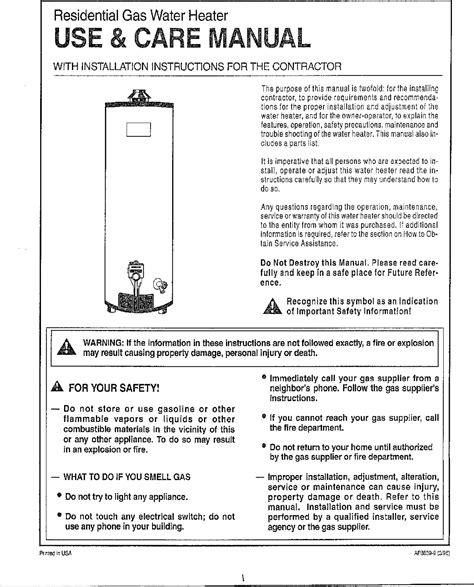 Rheem Gas Water Heater User Manual