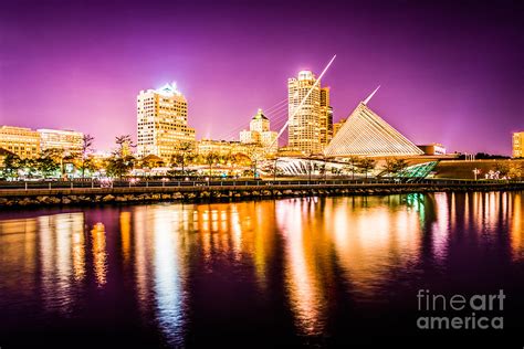 Milwaukee Skyline at Night Picture in Purple Photograph by Paul Velgos ...