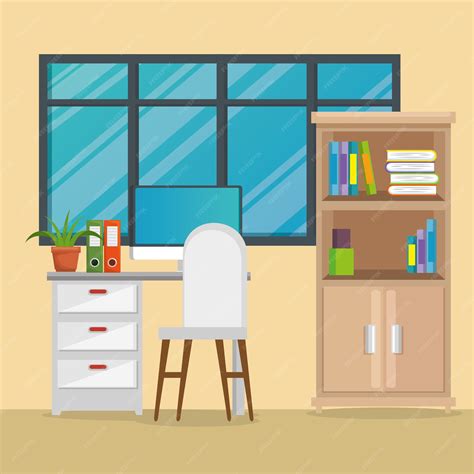 Premium Vector | Office workplace scene icons